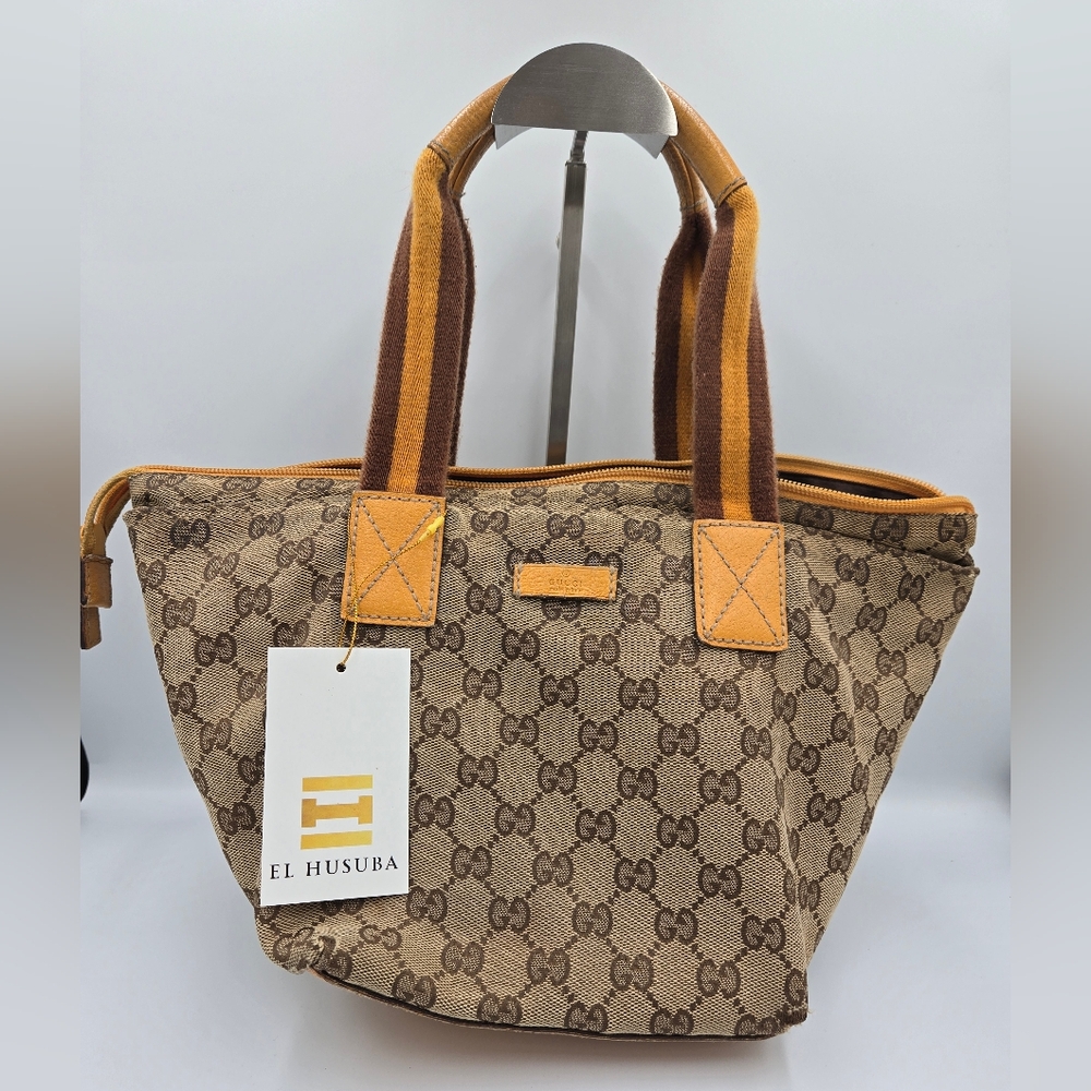 Gucci GG Canvas Sherry Line Tote Bag Yellow Beige Brown